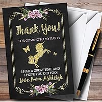 Chalk & Gold Floral Unicorn Party Thank You Cards