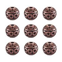 Pandahall 100pcs 8mm Tibetan Style Round Ball Beads Red Copper Detail Carved Loose Beads Charm for Mala Yoga Jewelry Makings Supplies Hole 1mm