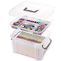 Citylife 8.5 QT Plastic Storage Box with Removable 10 Compartments Tray Portable Clear Storage Container with Handle for Organizing Tool, Craft, Bead, Sewing