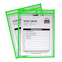 C-Line Neon Stitched Shop Ticket Holders, Green, Both Sides Clear, 9 x 12 Inches, 15 per Box (43913)