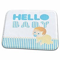 3dRose Baby boy crawling and hello baby message on blue and... - Dish Drying Mats (ddm-156661-1)