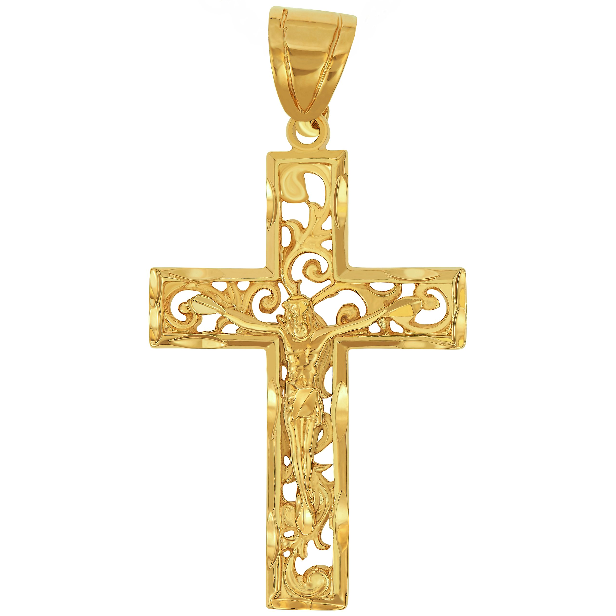 LIFETIME JEWELRY Large Filigree Crucifix Cross Necklace for Men & Women 24k Gold Plated