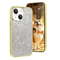 LUVI Compatible with Cute iPhone 13 Bling Diamond Case Glitter for Women 3D Rhinestone Crystal Shiny Sparkly Protective Cover with Electroplate Plating Bumper Luxury Fashion Protection Case Gold