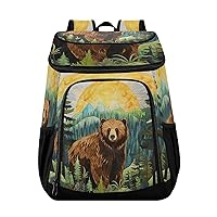 Bear in Forest Cooler Backpack Insulated Waterproof Leak Proof Beach Cooler Bag Lightweight Lunch Picnic Camping Backpack Cooler for Men and Women