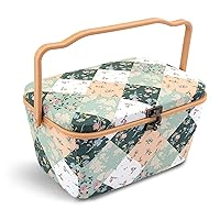 Dritz Large Oval Sewing Basket, Green Patchwork