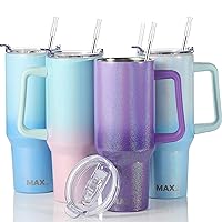 40 oz Tumbler with Handle and Straw Lid, Insulated Reusable Stainless Steel Travel Mug Keeps Drinks Cold up to 34 Hours, 100% Leakproof Bottle for Water, Iced Tea or Coffee, Smoothie and More