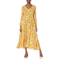 MIAMINE Women V-Neck Casual Floral Print Pockets Slit Button Up Spring Fall Party Maxi Dresses