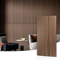 Art3d 2 Wood Slat Acoustic Panels for Wall and Ceiling - 3D Fluted Sound Absorbing Panel with Wood Finish - Walnut