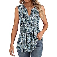 Women's Tank Tops Sleeveless Pleated Tunic V Neck T-Shirts Summer Dressy Casual Loose Blouses 2024 Trendy