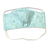Pastel Sky Blue Fitted Face Mask, Silver Glitter Daisy Floral Flower Vine, 100% cotton cloth, nose wire filter pocket washable, adjustable ear around Head elastic fabric tie, unisex adult woman child
