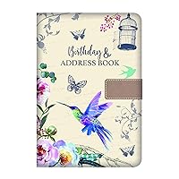 Telephone Address & Birthday Book A-Z Index Beautiful Fabric Vintage Style Cover A5 Size Soft Padded Cover Address & Birthday Book with Magnetic Lock - Bird