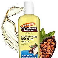 Cocoa Butter Moisturizing Body Oil with Vitamin E, Radiant Looking Glow and Skin Hydration, Instant Absorption, Bath, Body and Shower, 8.5 Ounces