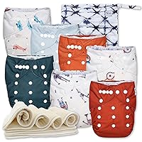 Nora's Nursery Cloth Diapers 7 Pack with 7 Inserts & 1 Wet Bag - Waterproof Cover, Washable, Reusable & One Size Adjustable Pocket Diapers for Newborns and Toddlers - Toy Box