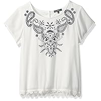 My Michelle Girls' Big Tee with Printed Paisley and Crochet Trim, Ivory, S