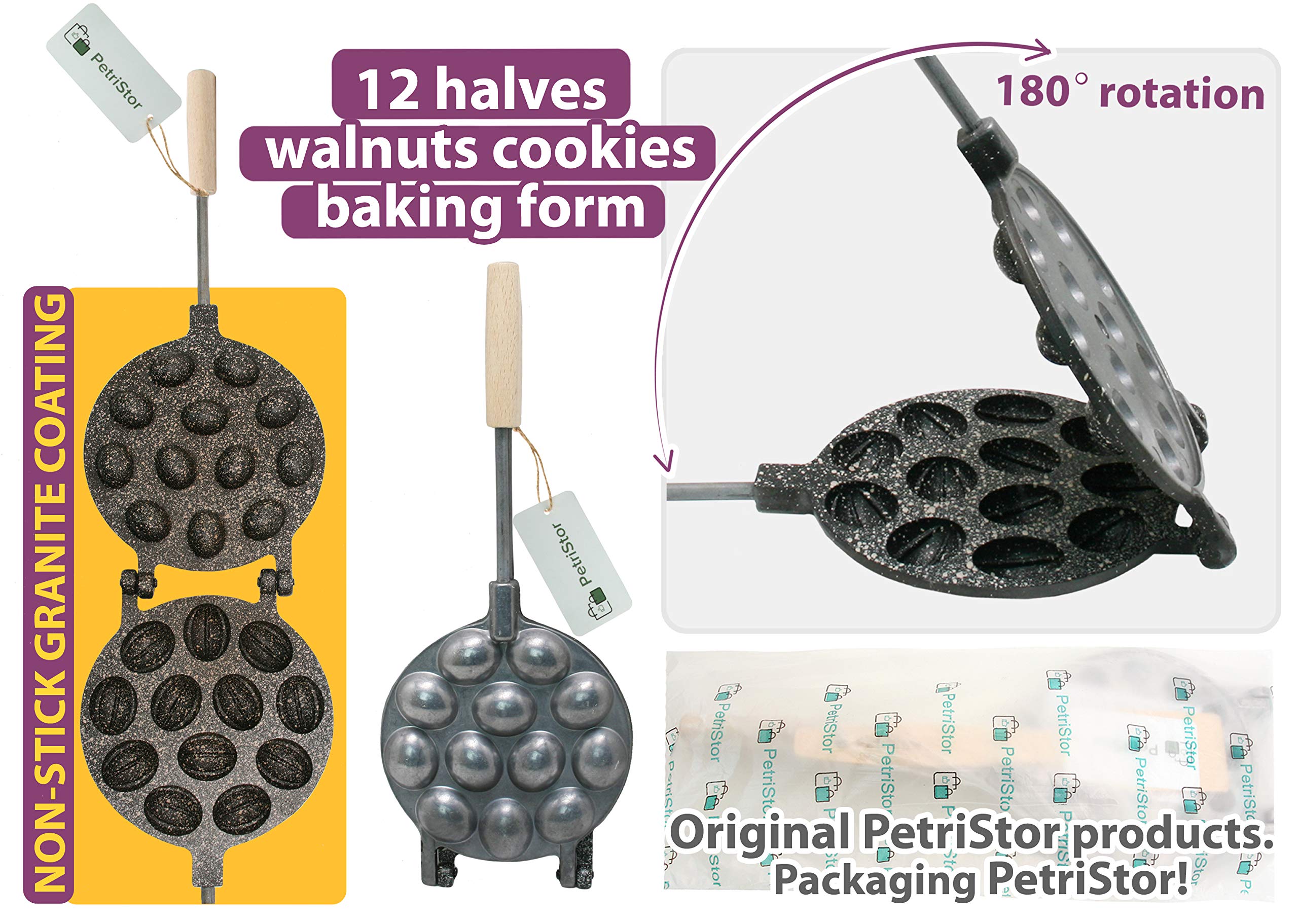 Walnut Cookie Maker 12 halves non-stick coating granite stone Cookies Pastry