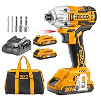 INGCO Brushless Impact Driver 20V Li-Ion Cordless Impact Driver with 2Pcs 2.0Ah Batteries, 1 Pcs Charger, 1/4 Inch, 170NM CIRLI20023