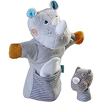 HABA Rhino Hand Puppet with Baby Calf Finger Puppet