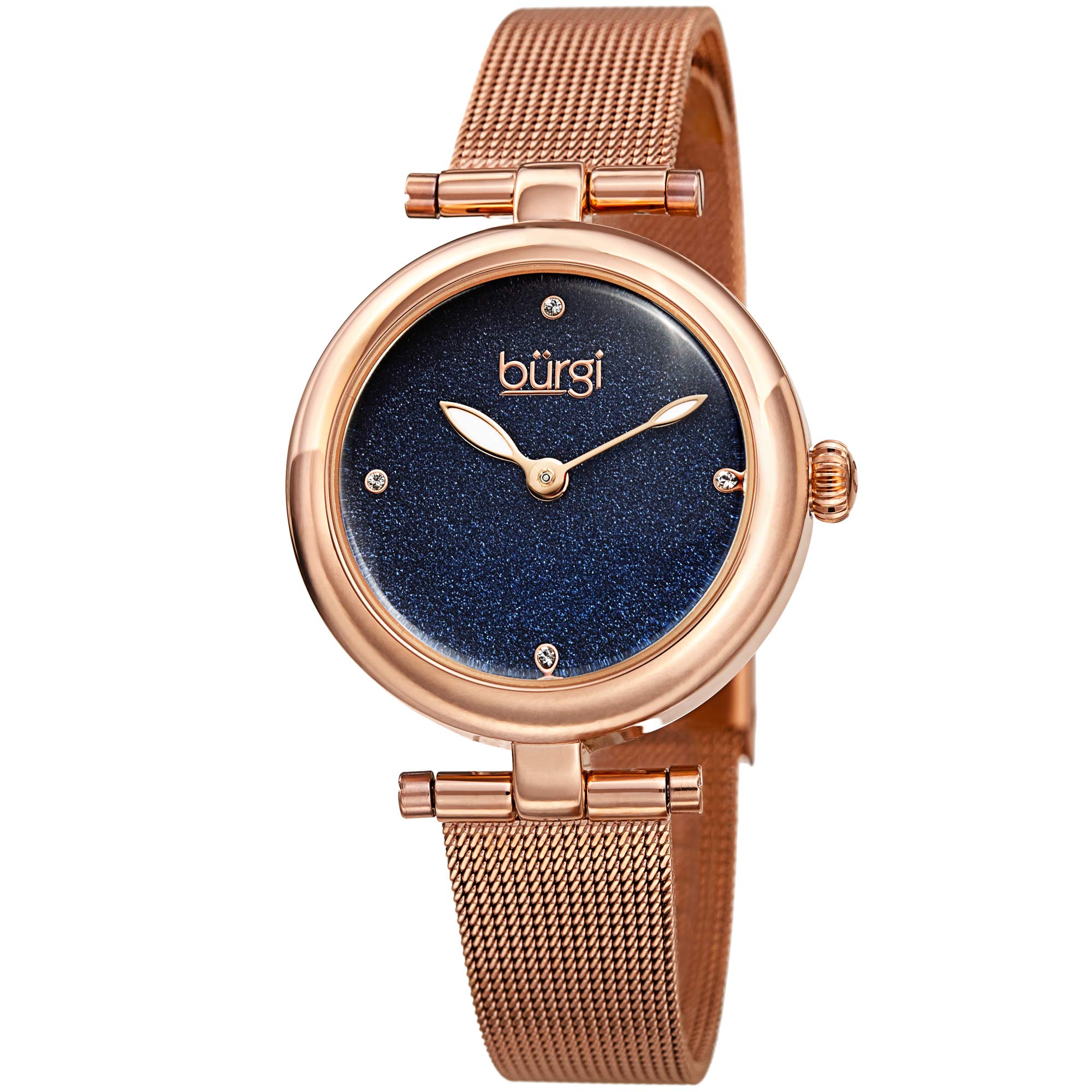 Burgi BUR231 Designer Women's Watch - Stainless Steel Mesh Strap – Swarovski Crystal Markers, Glitter Dial - Fashion Bracelet Wristwatch