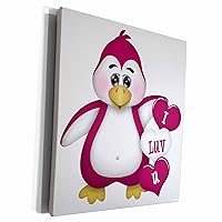 3dRose Cute Pink and White I Luv U Penguin Illustration - Museum Grade Canvas Wrap (cw_269325_1)