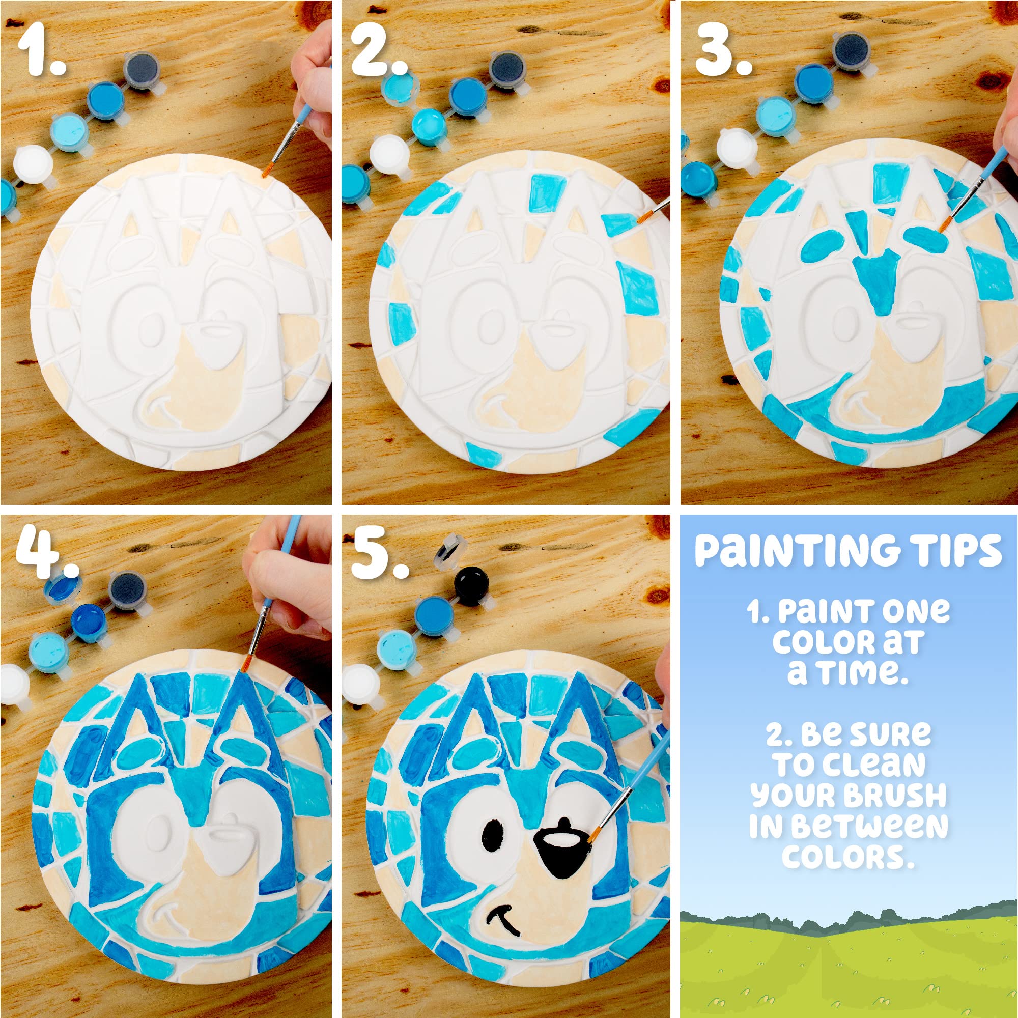 Bluey Paint Your Own Stepping Stone, Design 7 DIY Stone Art, Fun Kit for Kids, Less Mess Paintable Stones Art Set, Great Summer Activity Kids Ages 8, 9, 10, 11