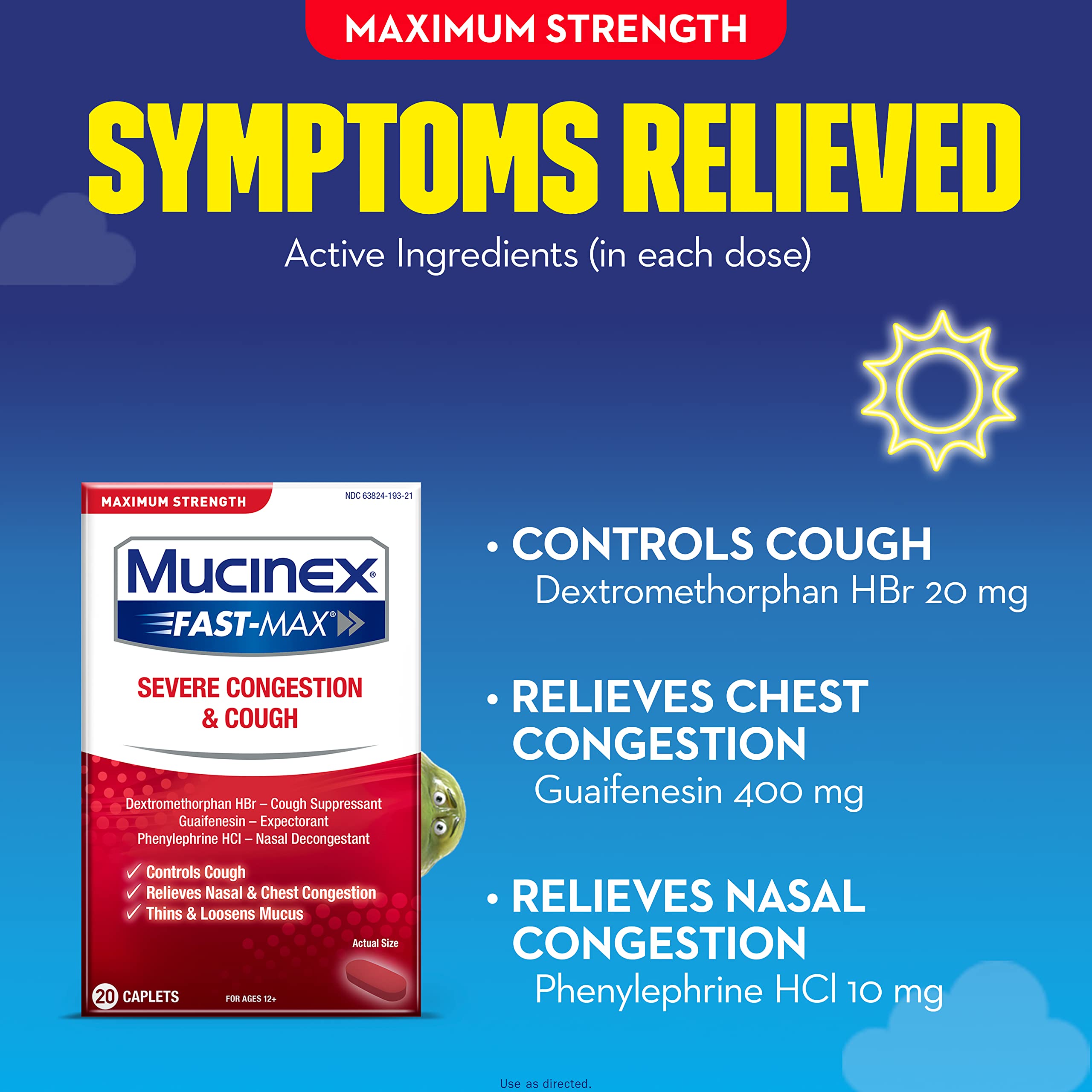 Mucinex Fast-Max Adult Severe Congestion & Cough Caplets, 20ct (Pack of 3)