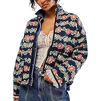 Yimoon Women's Cropped Puffer Quilted Jacket Vintage Floral Print Open Front Lightweight Short Jacket Outwear …