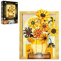 JMBricklayer Flowers Sunflower Building Sets for Adult with Lights 70004, Van Gogh Wall Art Crafts Ideas, Painting Frame for Room Home Office Decor, Birthday Gifts Ideas for Women Girls Boys Teens 14+