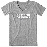 Women's Grateful Grandma Crusher Vee Shirt -Cotton Graphic Tee, Short Sleeve Casual Top