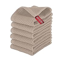 Elegant Comfort 100% Turkish Cotton 6-Pack Waffle Premium Kitchen Towels - Quick Drying and Super Absorbent Kitchen Dishcloth Towels, Ultra Soft Multi-Purpose Cleaning Towels, 13 x 13, Taupe