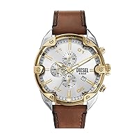 Diesel Spiked Stainless Steel and Leather Chronograph Men's Watch, Color: Two Tone/Brown (Model: DZ4665)