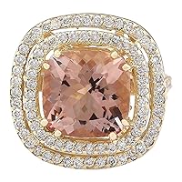 8.19 Carat Natural Pink Morganite and Diamond (F-G Color, VS1-VS2 Clarity) 14K Yellow Gold Luxury Cocktail Ring for Women Exclusively Handcrafted in USA