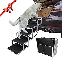 YEP HHO 5 Steps Dog Ramps for Large Dogs Sturdy and Lightweight Dog Stair Aluminum Foldable Dog Ramp Ladder with Nonslip Surface, Dog ramp for Cars, Pet Stair for Dogs to Get on Car,Truck, and SUV