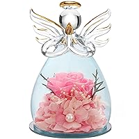 ANLUNOB Mothers Day Angel Rose Gifts for Mom Grandma Birthday Gifts for Women Real Rose Gifts for Mom from Daughter Preserved Rose in Glass Angel Figurines Gifts for Anniversary Wedding Gift