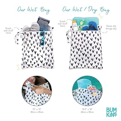 Bumkins Waterproof Wet Bags for Baby, Disney Mickey Mouse, Travel, Swimsuit, Cloth Diapers, Pump Parts, Gym Clothes, Toiletries, Strap to Stroller, Zipper Reusable Bag