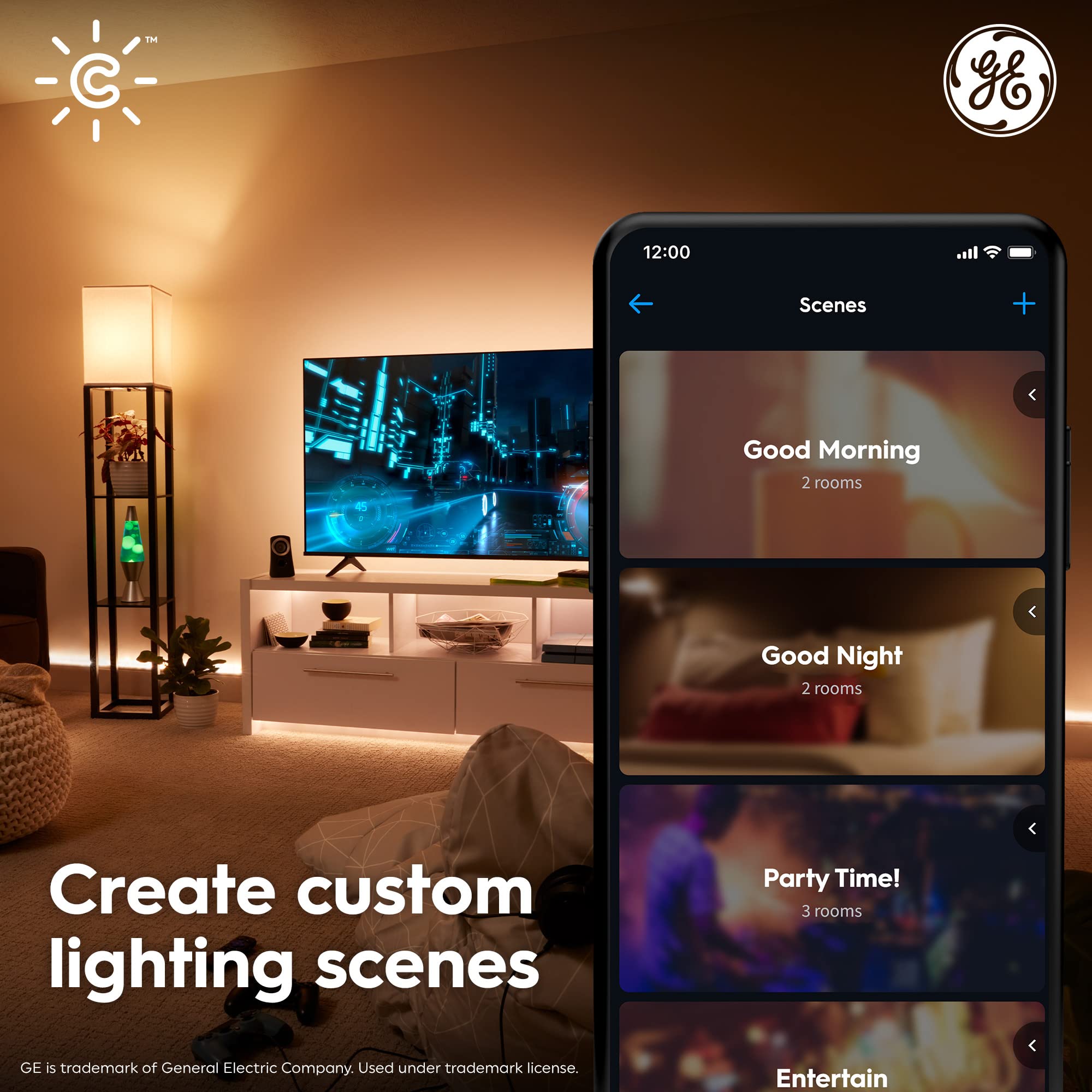 GE Lighting CYNC Smart LED Light Bulbs, Soft White, Bluetooth and Wi-Fi, Works with Alexa and Google Home, A19 Bulbs (2 Pack)