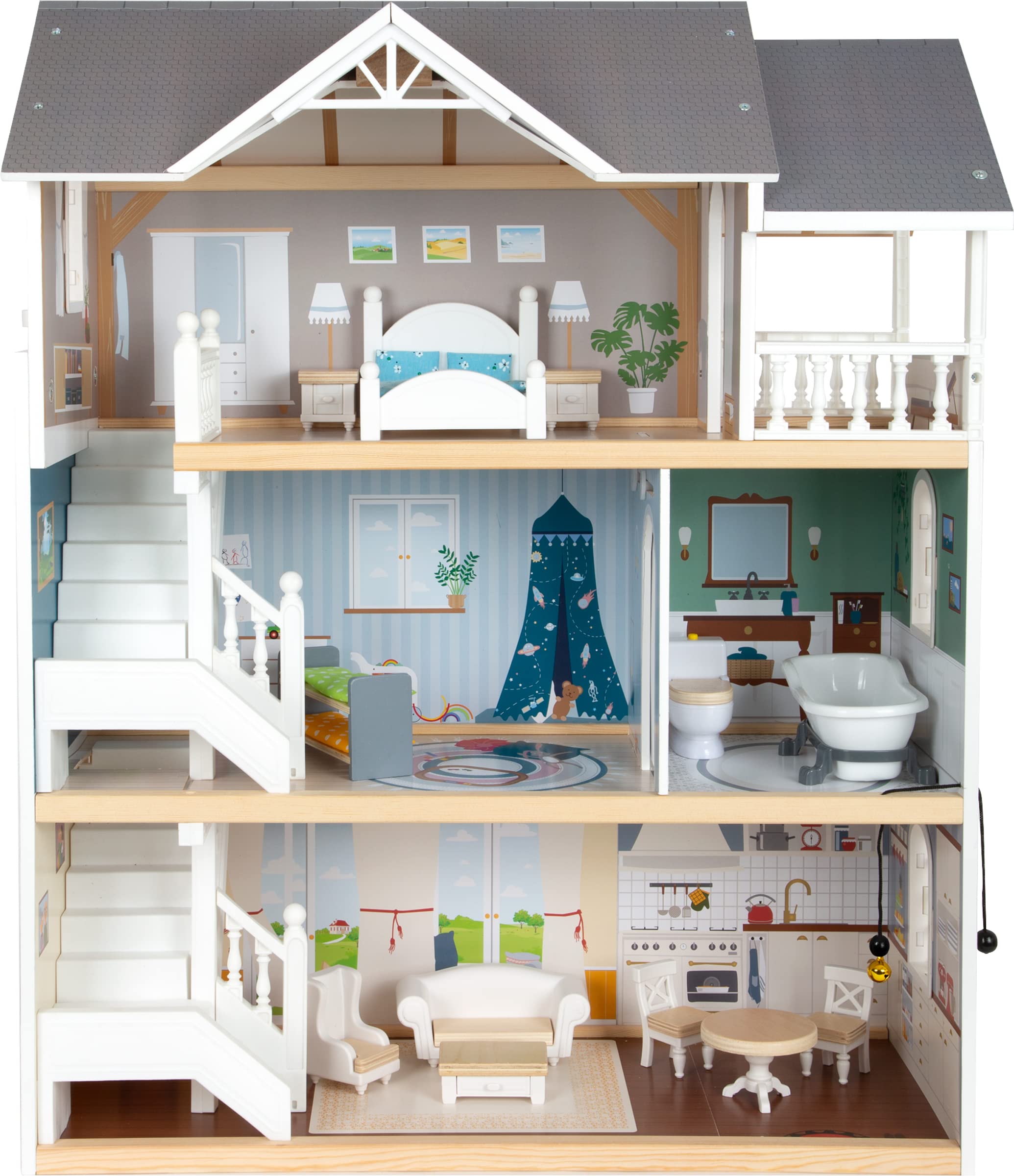 small foot wooden toys Urban Villa Doll House Playset Collection Designed for Children Ages 3+ Years, Gray (11802)