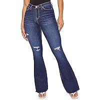 YMI Womens High-Rise Flare Jean with Frayed Hem