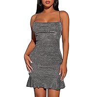 Floerns Women's Glitter Sleeveless Party Ruched Cami Bodycon Mini Dress