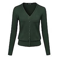 Women's Basic Solid V-Neck Button Closure Long Sleeves Sweater Cardigan