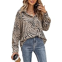 Verdusa Women's Zebra Striped Drop Shoulder Shirt Long Sleeve Button Up Blouse Top