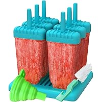 Popsicles Molds, Ozera Set of 6 Reusable Ice Pop Molds, Durable Popcical Molds Popsicle Maker Trays for Popsicles Making, Come with Funnel & Cleaning Brush