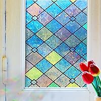 Jahoot Stained Glass Window Film, Window Cling Privacy Film, Colorful Lattice Window Tint Decorative Rainbow Glass Decals Stickers Sun Catchers for Home Anti UV Heat Block 35.4 x 118.1 inches
