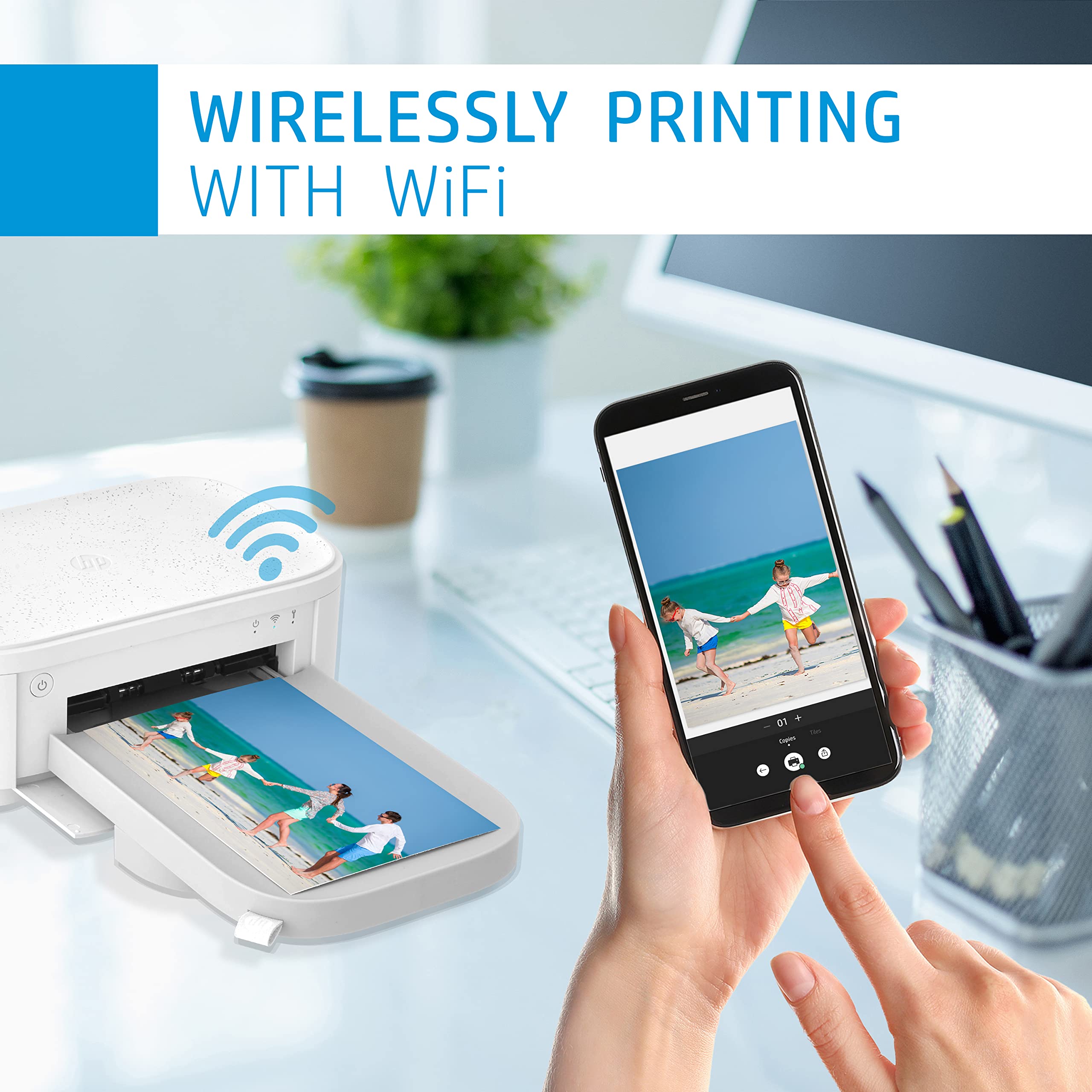 HP Sprocket Studio Plus WiFi Printer – Wirelessly Prints 4x6” Photos from Your iOS & Android Device, White