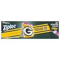 Ziploc Gallon Food Storage Slider Bags, Great for Grab-and-Go Snacking, Tailgating or Homegating, 20 Count, NFL Green Bay Packers