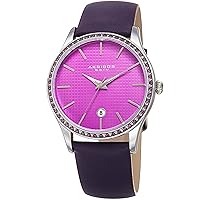 Akribos XXIV Sparkling Crystals Women's Watch - Grooved Sparkling Bezel - On a Genuine Leather Strap - AK964