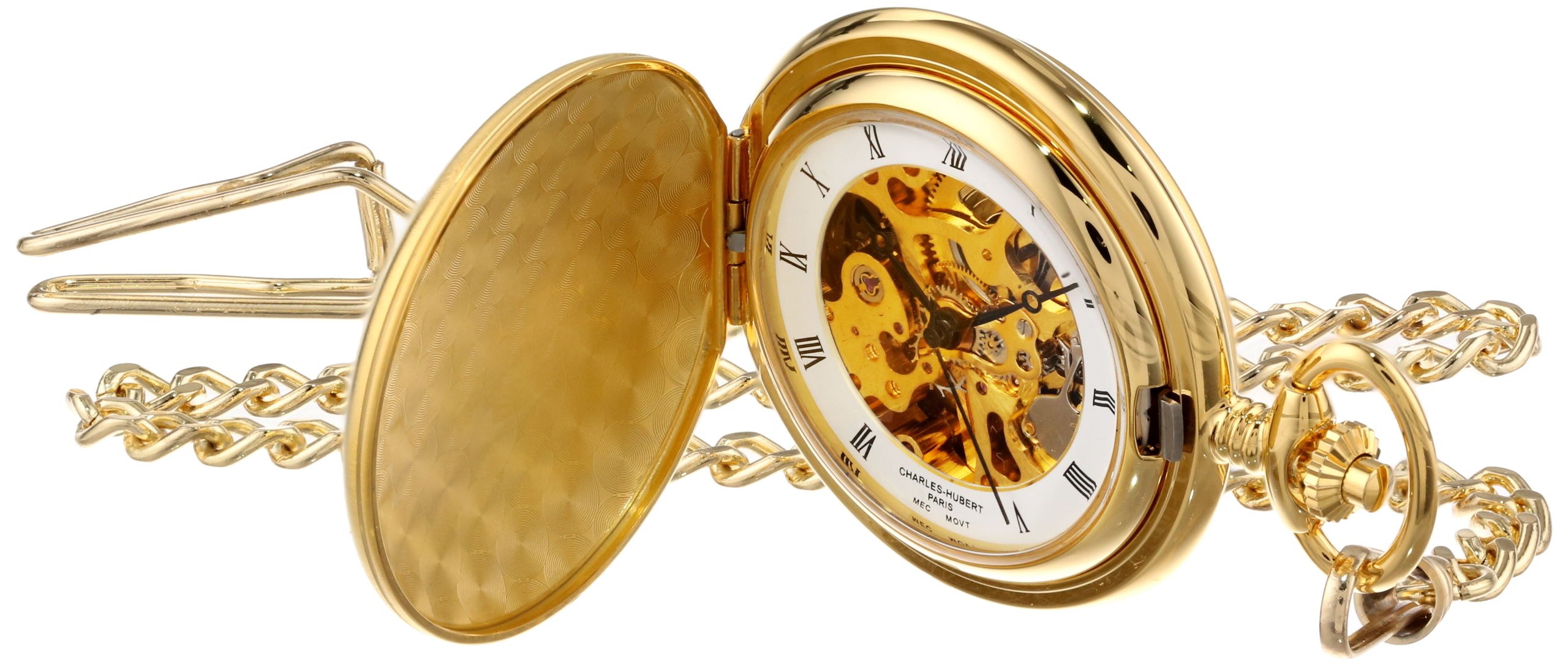 Charles-Hubert, Paris 3595 Gold-Plated Satin Finish Mechanical Pocket Watch