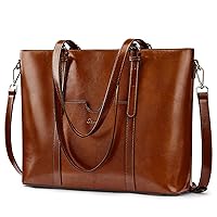 Women Genuine Leather Laptop Tote Bag Office Shoulder Handbags Briefcase 15.6 inch Computer Work Purse