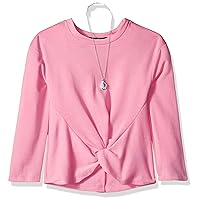 Amy Byer Women's Twist Front Long Sleeve Knit Shirt with Necklace