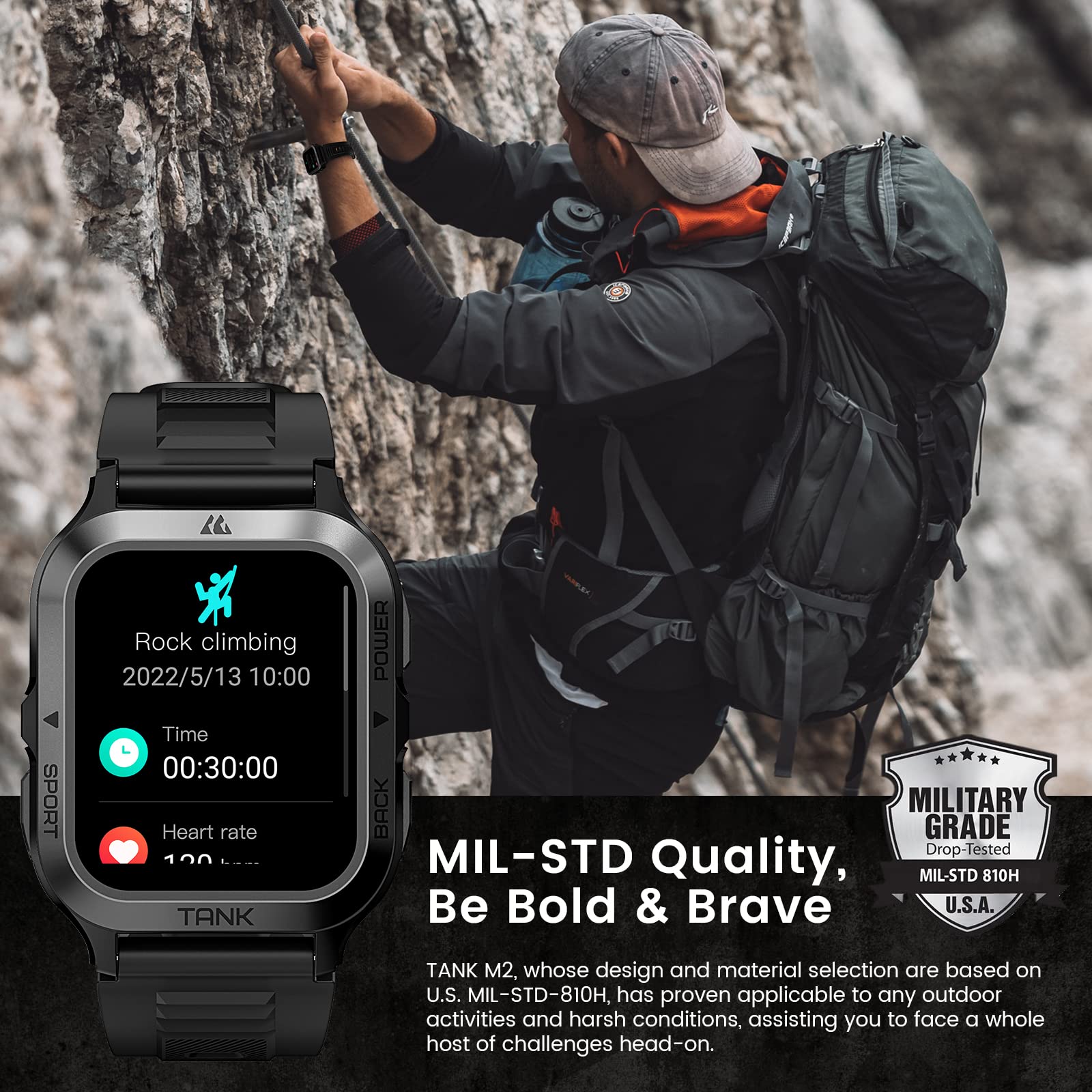 KOSPET Smart Watch Smart Sleep Tracking Huge Battery Waterproof Outdoor Rugged Watch Tracker M2 Black & T2 Black