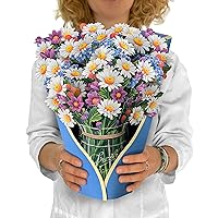 Freshcut Paper Pop Up Cards, Field of Daisies, 12 Inch Life Sized Forever Flower Bouquet 3D Popup Greeting Cards, Mother's Day Gifts, Birthday Gift Cards, Gifts for Her with Note Card & Envelope